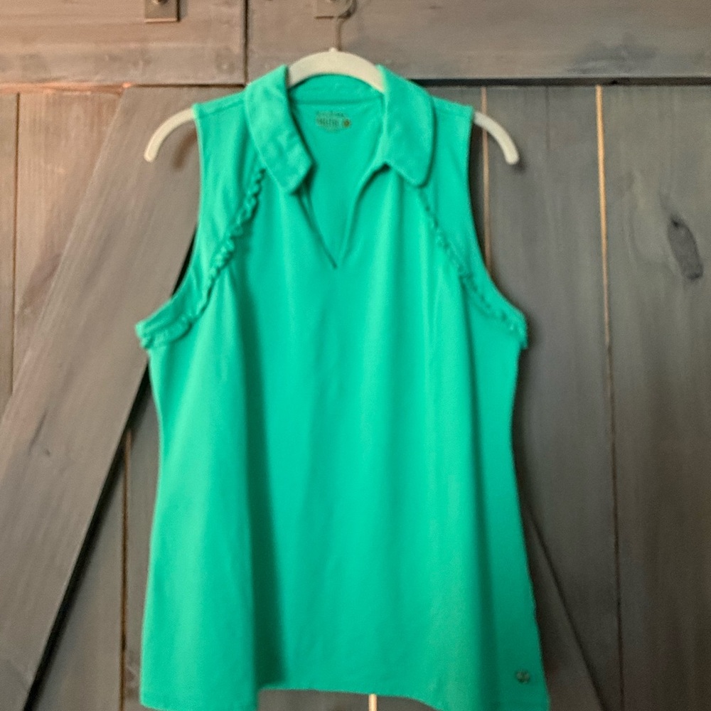 Lilly Pulitzer Luxletic Sleeveless Green Collared Women's Top